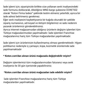 Koton.com'dan Alınan Ürünleri Kendi Mağazaları İade Almıyor
