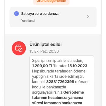 Hepsiburada Sipariş İptali Sonrası Paramın İadesi Yapılmadı