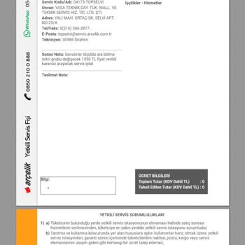 Arçelik Servis Para Alıp Doğru Bilgi Ve Hizmet Vermiyor!