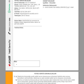 Arçelik Servis Para Alıp Doğru Bilgi Ve Hizmet Vermiyor!