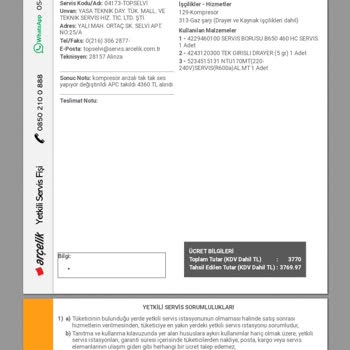Arçelik Servis Para Alıp Doğru Bilgi Ve Hizmet Vermiyor!