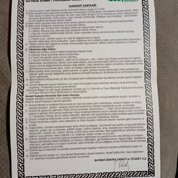 Baymak Servis Şikayeti - Garanti Şartlarını Uygulamama
