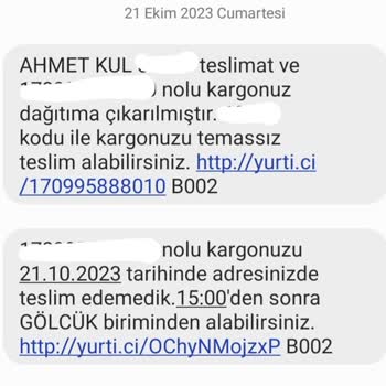 Yurtiçi Kargo Kargomu Getirmediler, Gelip Siz Alın Diye Mesaj Attılar.