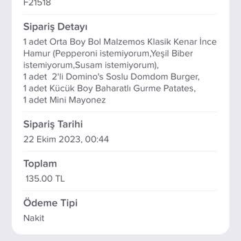 Domino's Pizza Soğuk Ve Ürün Eksik