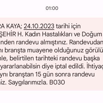 MHRS (Merkezi Hekim Randevu Sistemi) Randevumun Gece Mesajla İptal Edilmesi