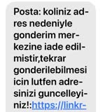 Urtrc.com PTT'den Gelen Sahte Kargo SMS'i
