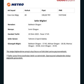 Obilet Metro Turizm Otobüsünde Yaşanan Sorunlar