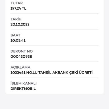 Akbank'tan Yapılan Çek Ücreti Kesintisi