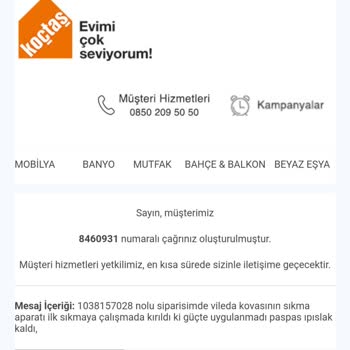 Koçtaş Online Satış Sonrası Ulaşamama
