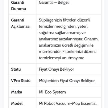 Xiaomi Robot Garanti Mağduriyeti