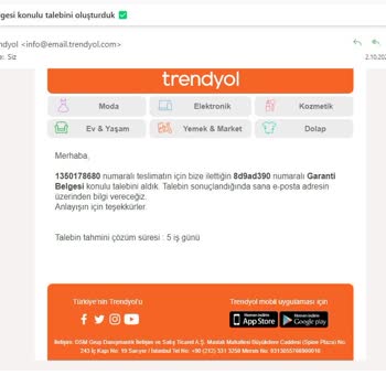 Trendyol Arızalı Ürün İçin Garanti Belgesi Temin Edilememesi