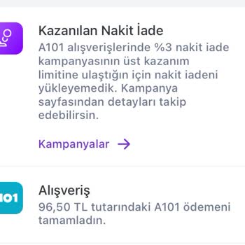 A101 Hadi Kart İle Yapılan Alışverişlerde Yüzde 3 İade Edilmiyor.