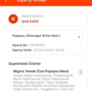 Popeyes 1 Saat Sonra Telefon Arayarak Urunu İptal Ettik Diyorlar
