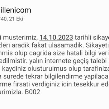 Millenicom İnternet Sağlayıcısının Yanlış Bilgi Vermesi