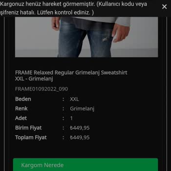 Grimelange Kargo Takip Hatası