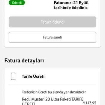 Vodafone Aşırı Yükseltilmiş Tarife Ücreti