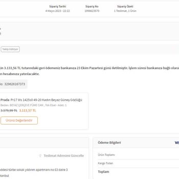 Prada Gözlük Değişim Yerine İade Yapılması