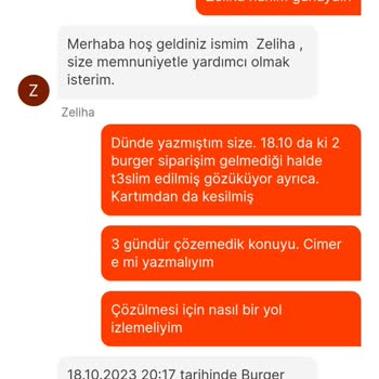 Migros Yemek/Burger King İletilmeyen Sipariş Ve Karttan Ödeme Alınması