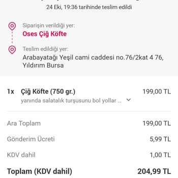 Yemeksepeti Siparişten Önceki Fiyat Farklı