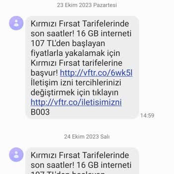 Vodafone Reklam Mesajları ve Aramaları