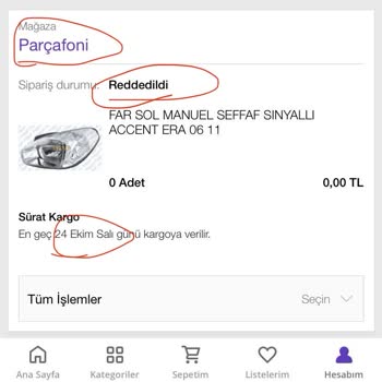 N11 Parçafoni Satıcısı Siparişimi İptal Etti