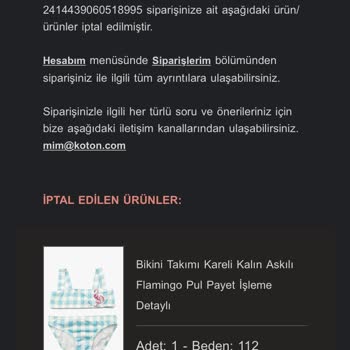 İptal Edilen Koton Ürünleri