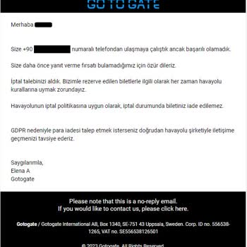Gotogate Bilet İptali Ve Müşteri Hizmetleri Vasat