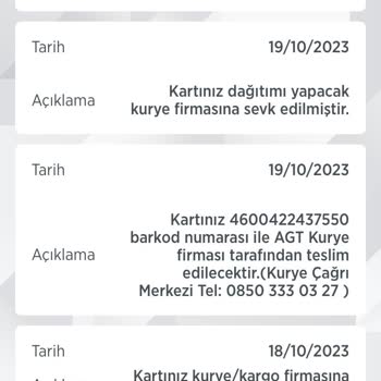 AGT Kurye Kartımı Teslim Etmiyor