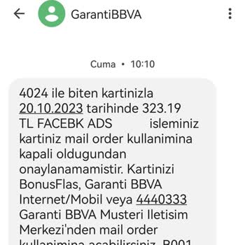 Garanti BBVA, Facebook Ads İzinsiz Kredi Kartımdan Para Çekimi