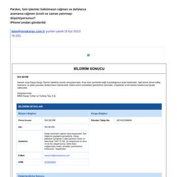 MNG Kargo Tarafıma Ödenmeyen Tanzim Talebi