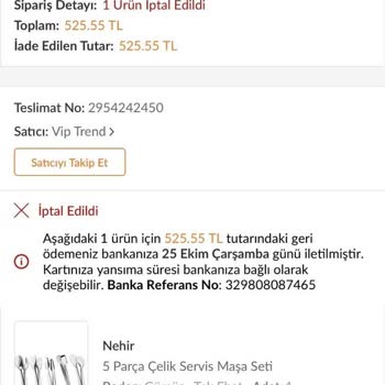 Vip Trend'den Alınan Ürünün Sonradan Stoğu Yok Denilmesi Ve İptali