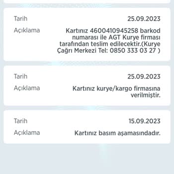 AGT Kurye (aynigunteslim.com) Ziraat Banka Kartım Bir Aydır Gelmiyor
