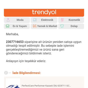 Trendyol Philips Marka Ütü İadesi Yapılmadı