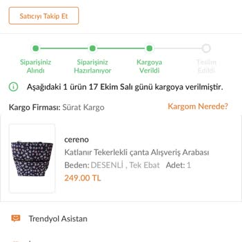 Trendyol'dan Tekerlekli Pazar Çantası Siparişi Hakkında Sorun