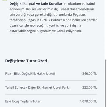 Pegasus Bilet Değişikliği Sorunu