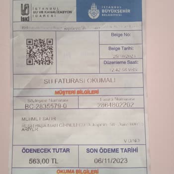 İBB - İstanbul Büyükşehir Belediyesi Ekim Ayı Su Faturası