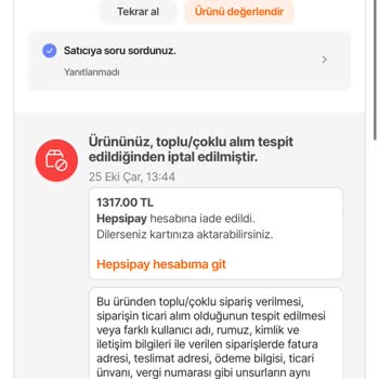 Hepsiburada Bilgim Dışında Sipariş İptali