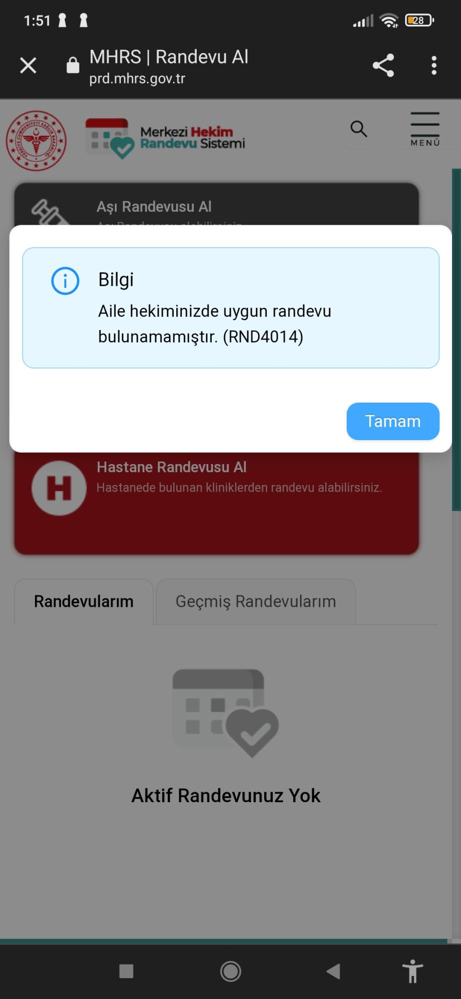 MHRS - 182 MHRS (Merkezi Hekim Randevu Sistemi) RND4014 Kod Hatası Ve ...