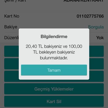 Kent Kart Bekleyen Bakiye Bulunuyor?