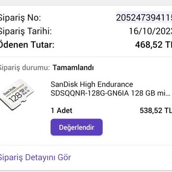 N11 205247394115 Numaralı Ürün Siparişi
