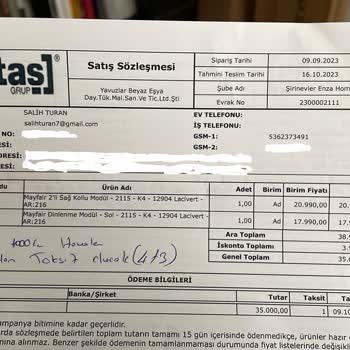 Enza Home Enza Şirinevler / İstanbul Sipariş Gecikmesi