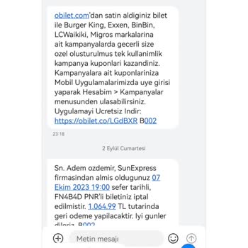Obilet.com'dan İptal Edilen Bilet Parası