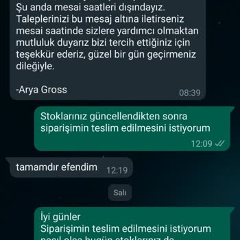 Arya Gross Siparişim 22 Gündür Kargoya Verilmedi