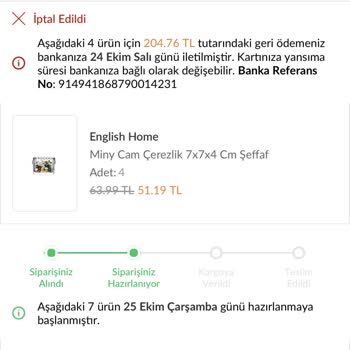English Home Ürünlerimin İptal Edilmesi