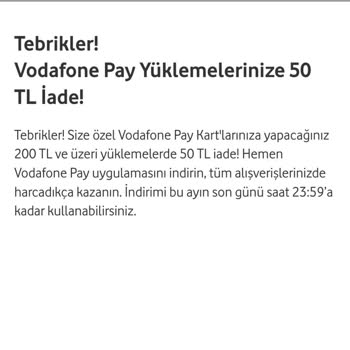 Vodafone Pay Hediye 50 TL İadesi