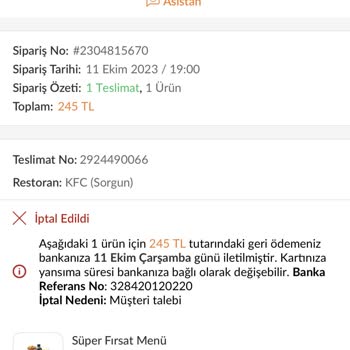 KFC Yemek Sepeti Sipariş