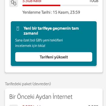 Vodafone Devreden Tarife Kullanılmıyor