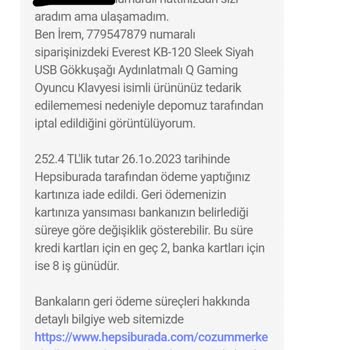 Hepsiburada Siparişin Gecikmesi Ve İptali