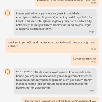 Trendyol Yemek Hizmet Verilmedi Para İadem Olmadı