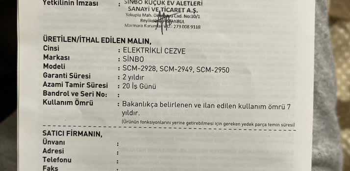 Sinbo Kahve Makinesi Su Isıtmıyor - Şikayetvar